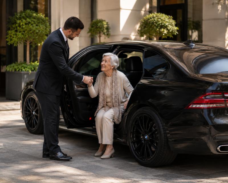 Elderly assistance for wedding and event chauffeur passengers