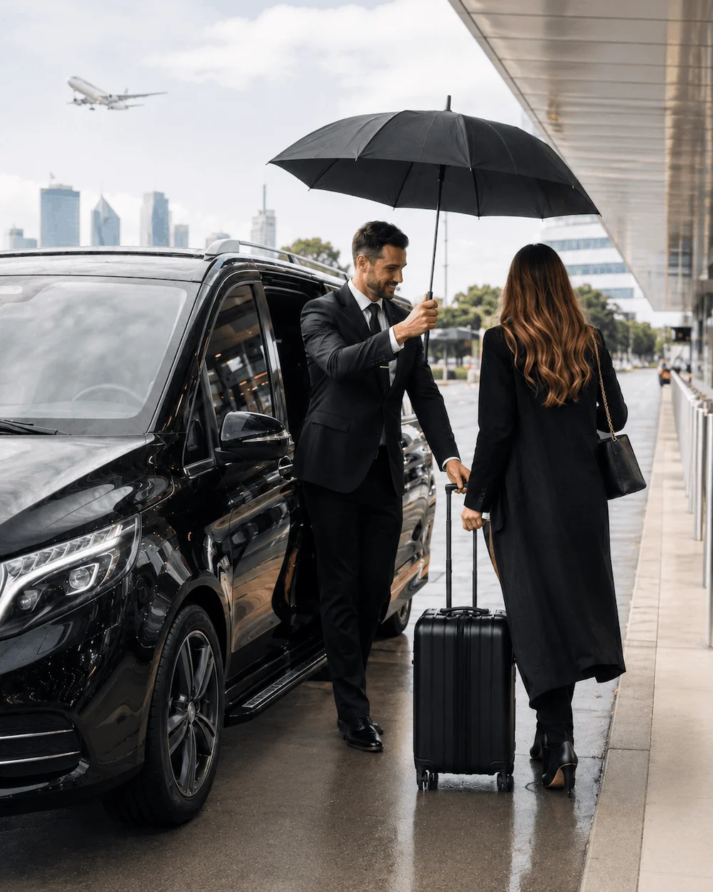Professional Perth chauffeur with umbrella service