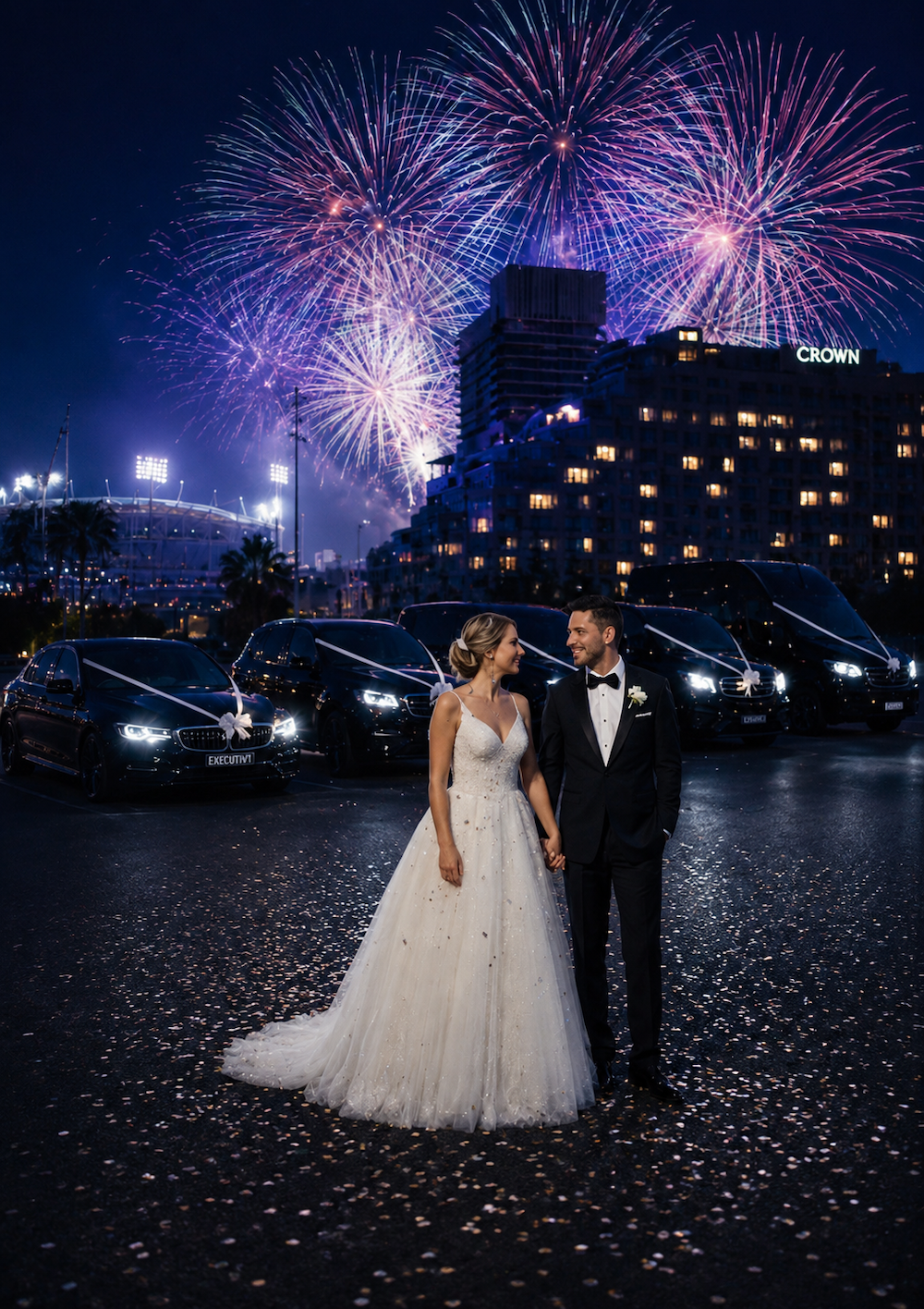 Perth Executive Chauffeurs wedding fleet at Burswood